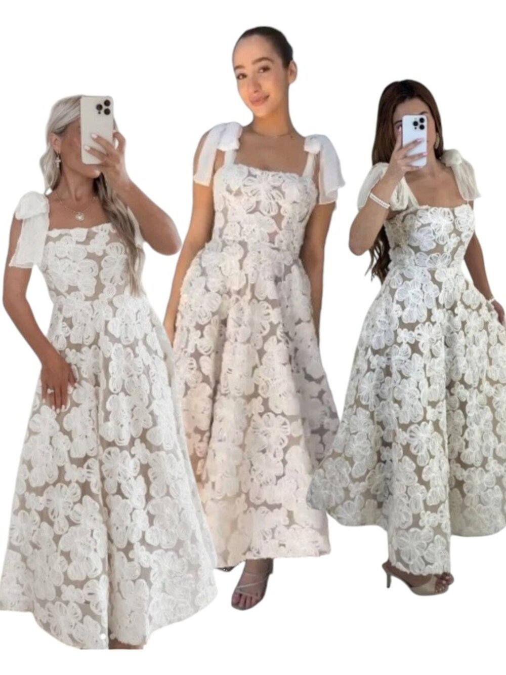 Bronx and Banco Sabrina Bridal Floral Lace Midi Dress XS NWOT White